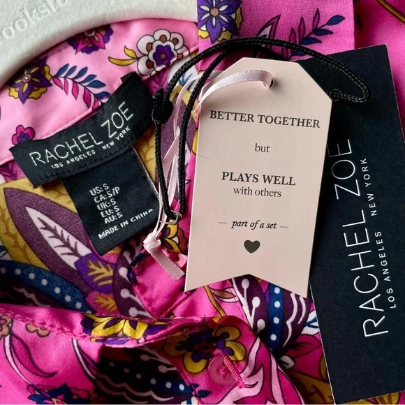 Rachel Zoe Satin Floral Paisley Button Down Blouse in Pink Multi Size S NWT - Picture 6 of 16